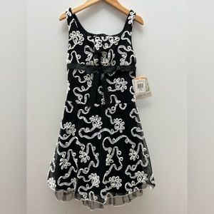 Bonnie Jean Girls Black & White Ribbon Bow Flower Party Dress Size 7 New NWT